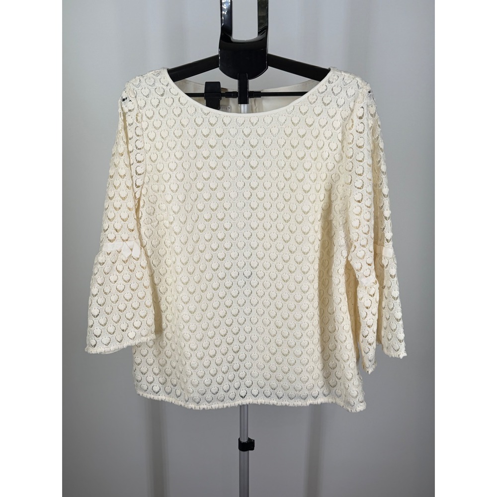 RSVP by Talbots Ivory Lace Heart Eyelet Bell Sleeve Blouse Cream XL